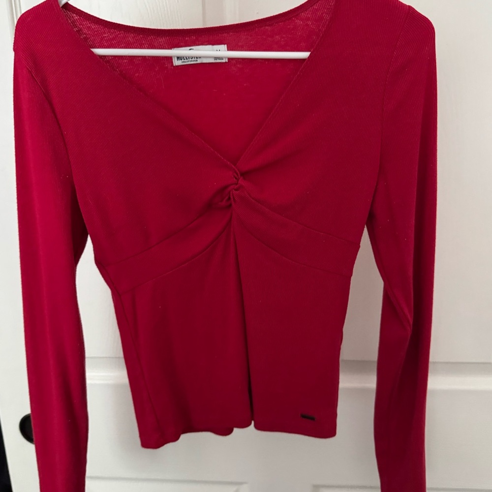 Hollister Red Long-Sleeve Twist Front Top